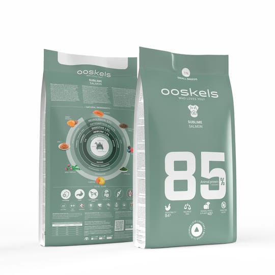 Храна за ДРЕБНИ ПОРОДИ кучета  СУПЕР ПРЕМИУМ КЛАС OOSKELS Сьомга 3кг. 
