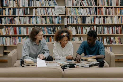 reading books in library text