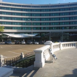 Wide view of the tensile membrane structure at the entrance of Radisson Blu Grand Hotel in Sofia