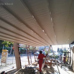 Detailed underside view of the pergola at Hotel La Piazza, Sunny Beach – structural elements and completed installation