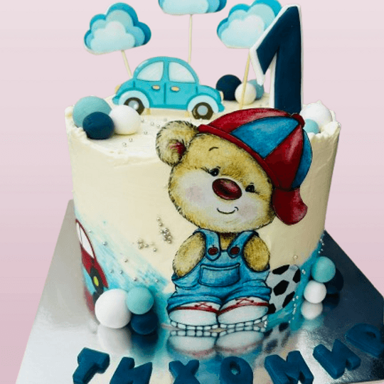3Д Торта Мече в синьо