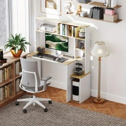 3Стилно мултифункционално бюро с рафтове и място за компютър идеално за модерен интериор Stilno multifunkcionalno bjuro s raftove i mjasto za kompjutar idealno za moderen interier