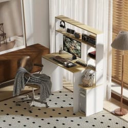 4Стилно мултифункционално бюро с рафтове и място за компютър идеално за модерен интериор Stilno multifunkcionalno bjuro s raftove i mjasto za kompjutar idealno za moderen interier