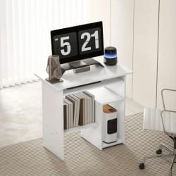 2Компактно компютърно бюро с плъзгащ плот и рафтове за книги и кутия Kompaktno kompyutarno byuro s plazgasht plot i rafove za knigi i kutiya