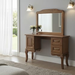 Елегантна дървена тоалетка в ретро стил с огледало и шкафове е направена по поръчка - Elegantna dyrvena toaletka v retro stil s ogledalo i shkafove e napravena po porychka