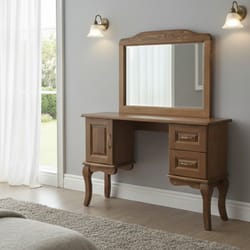Елегантна дървена тоалетка в ретро стил с огледало и шкафове е направена по поръчка - Elegantna dyrvena toaletka v retro stil s ogledalo i shkafove e napravena po porychka