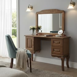 Елегантна дървена тоалетка в ретро стил с огледало и шкафове е направена по поръчка - Elegantna dyrvena toaletka v retro stil s ogledalo i shkafove e napravena po porychka