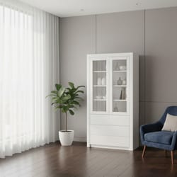 Висока витрина с две стъклени врати и две долни чекмеджета по поръчка Visoka vitrina s dve stykleni vrati i dve dolni chekmedjeta po poruchka