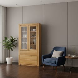 Висока витрина с две стъклени врати и две долни чекмеджета по поръчка Visoka vitrina s dve stykleni vrati i dve dolni chekmedjeta po poruchka