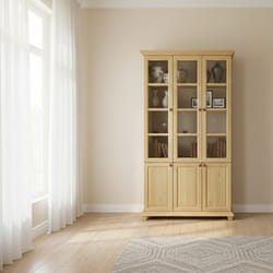 Висока витрина с три стъклени врати и три долни шкафа по поръчка Visoka vitrina s tri stykleni vrati i tri dolni shkafa po poruchka