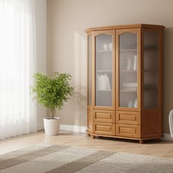 Висока витрина с две стъклени врати чекмеджета и ъглова част по поръчка Visoka vitrina s dve stykleni vrati chekmedjeta i yglova chast po poruchka