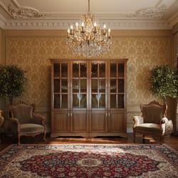 Широка секция с четири витрини и четири долни шкафа по поръчка Shiroka sekcia s chetiri vitrini i chetiri dolni shkafa po poruchka