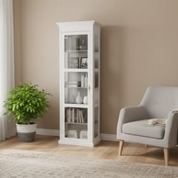 Тясна висока витрина с рафтове и стъклена врата по поръчка Tiasna visoka vitrina s rafove i staklena vrata po poruchka