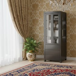 Висока витрина с две стъклени врати чекмеджета и странични рафтове по поръчка Visoka vitrina s dve stykleni vrati chekmedjeta i stranichni rafove po poruchka