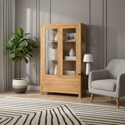 Висока витрина с две стъклени врати и шкаф с чекмеджета по поръчка Visoka vitrina s dve stykleni vrati i dolen chekmedje viden shkaf po poruchka