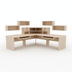 Ъглово бюро с надстройка и рафтове по стената по поръчка aglovo buro s nadstrojka i raftowe po stenata po prachka 