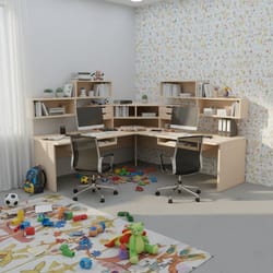 Ъглово бюро с надстройка и рафтове по стената по поръчка aglovo buro s nadstrojka i raftowe po stenata po prachka 