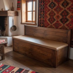 Дървена тапицирана пейка с ракла по поръчка